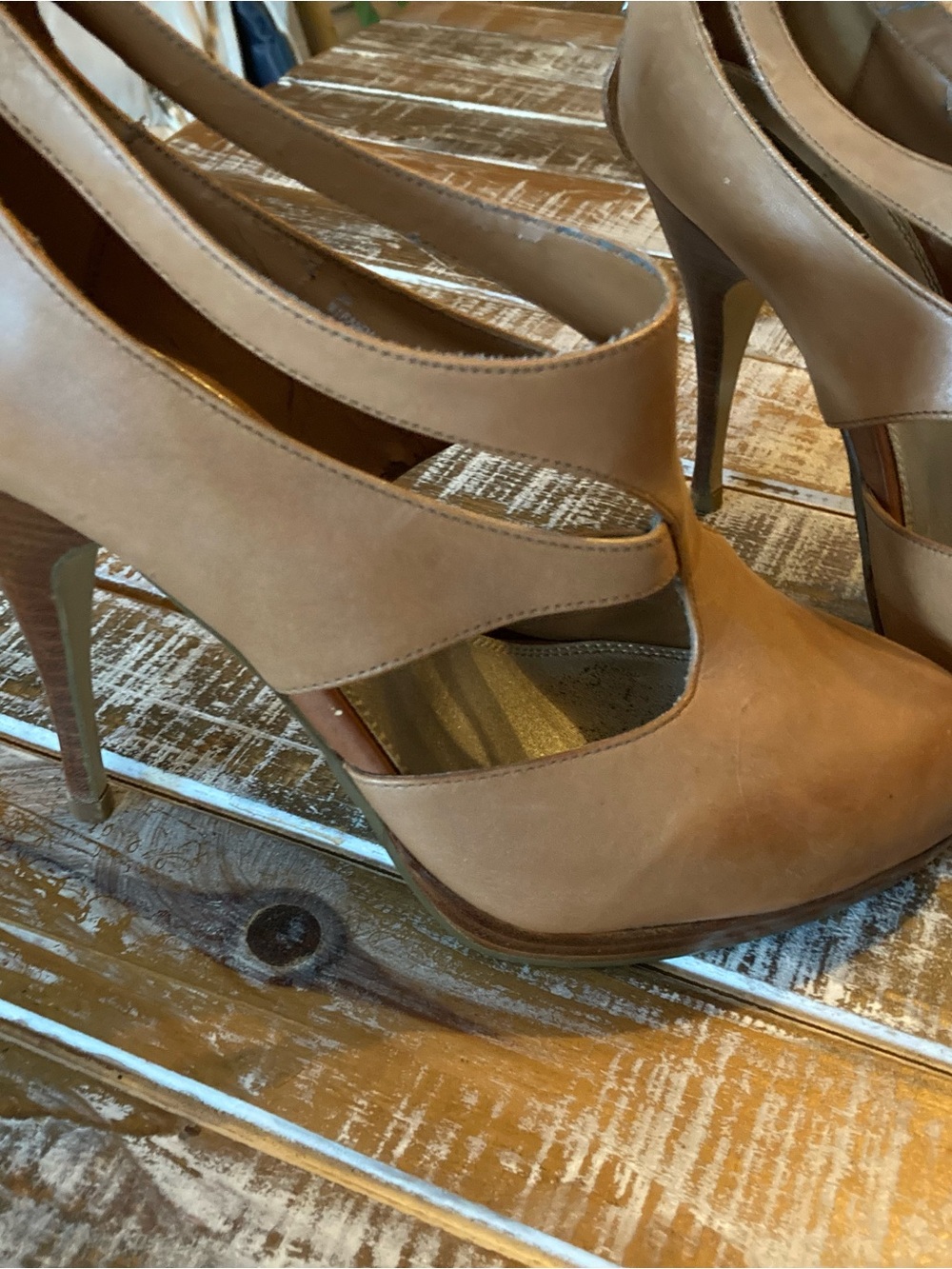 White House Black Market Nude/Tan Cutout Stiletto Pumps